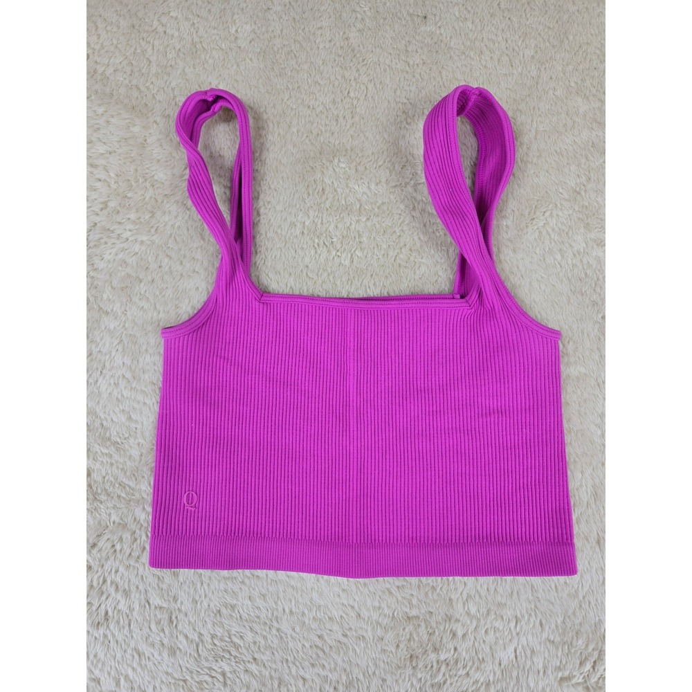 Q Magenta‎ Purple Ribbed Seamless Square Neck Crop Tank Top Womens Medium